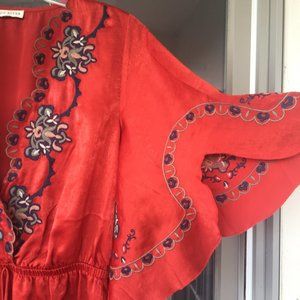 Moon River Embroidered Tie-Waist Mini Dress Size L